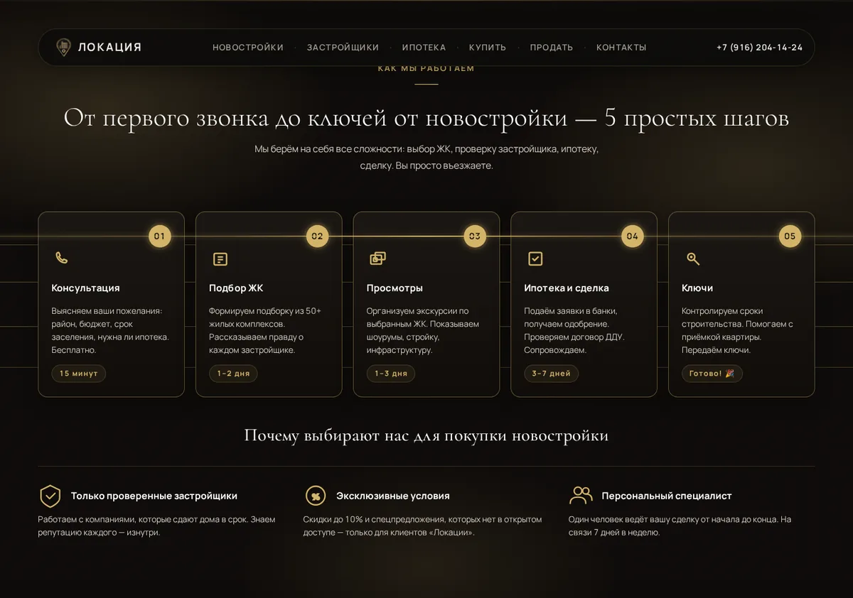 Блок «Как мы работаем»: пять шагов от звонка до ключей